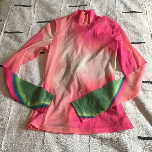Pink Gradient Mesh Top Sz S - Picture 3 of 3